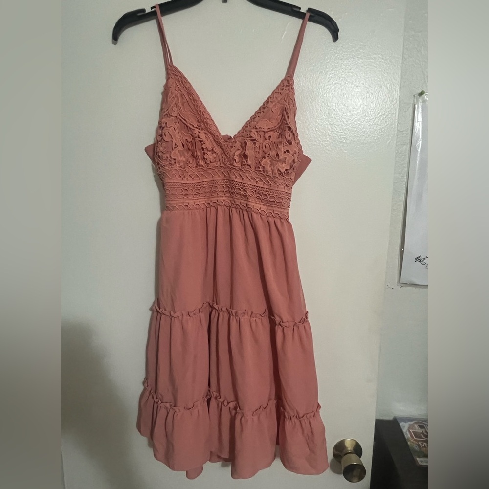 Elegant Lace Trimmed Coral Dress